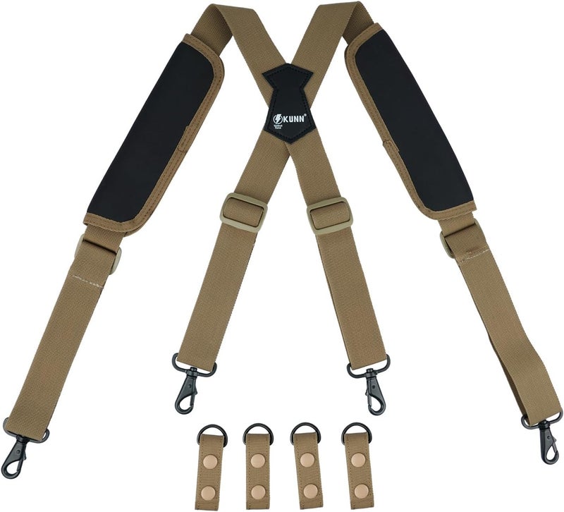 KUNN Tactical Duty Belt Suspenders with Metal Hook,Men Padded Police Harness for Duty Belt,Khaki - Image 1
